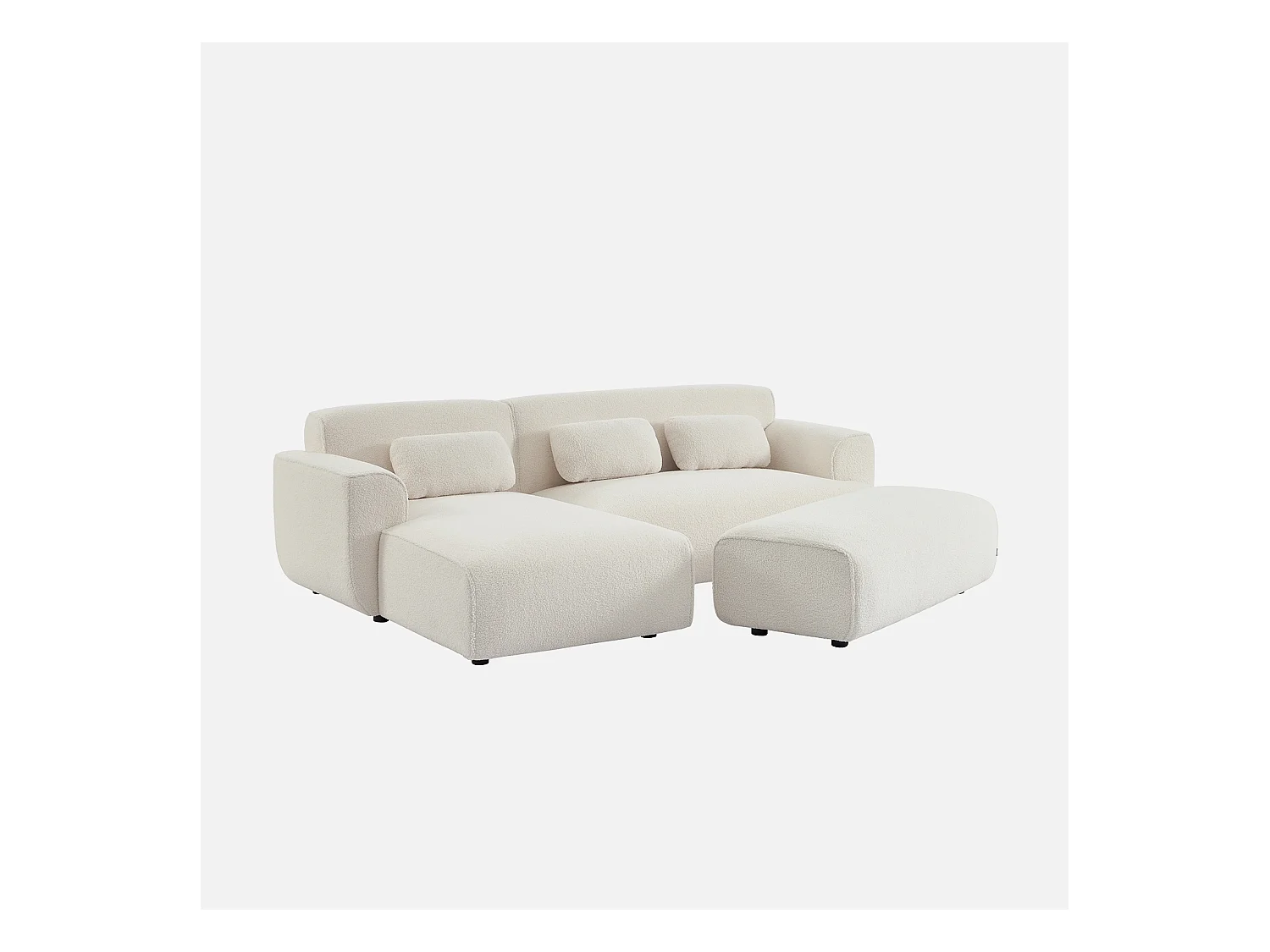 Pouf, poggiapiedi per divano ad angolo wallas bouclé, 2 posti , bianco