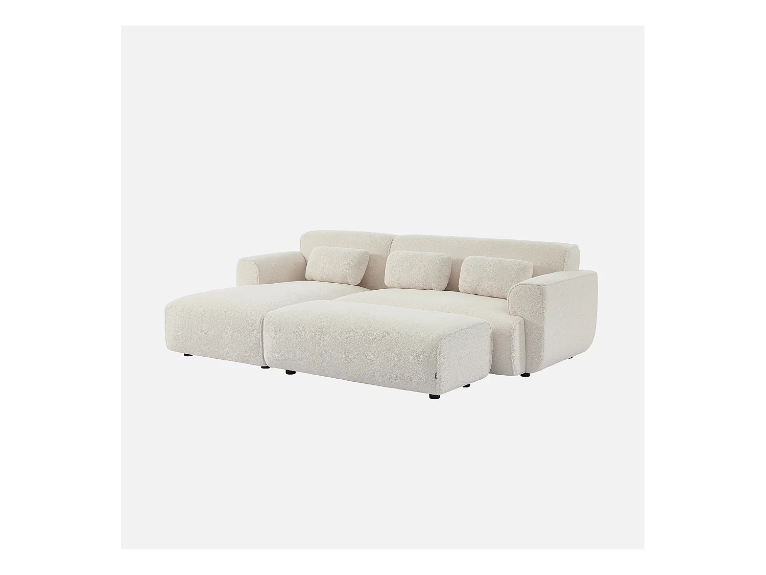 Pouf, poggiapiedi per divano ad angolo wallas bouclé, 2 posti , bianco