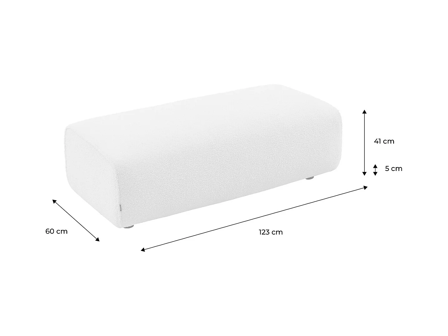 Pouf, poggiapiedi per divano ad angolo wallas bouclé, 2 posti , bianco