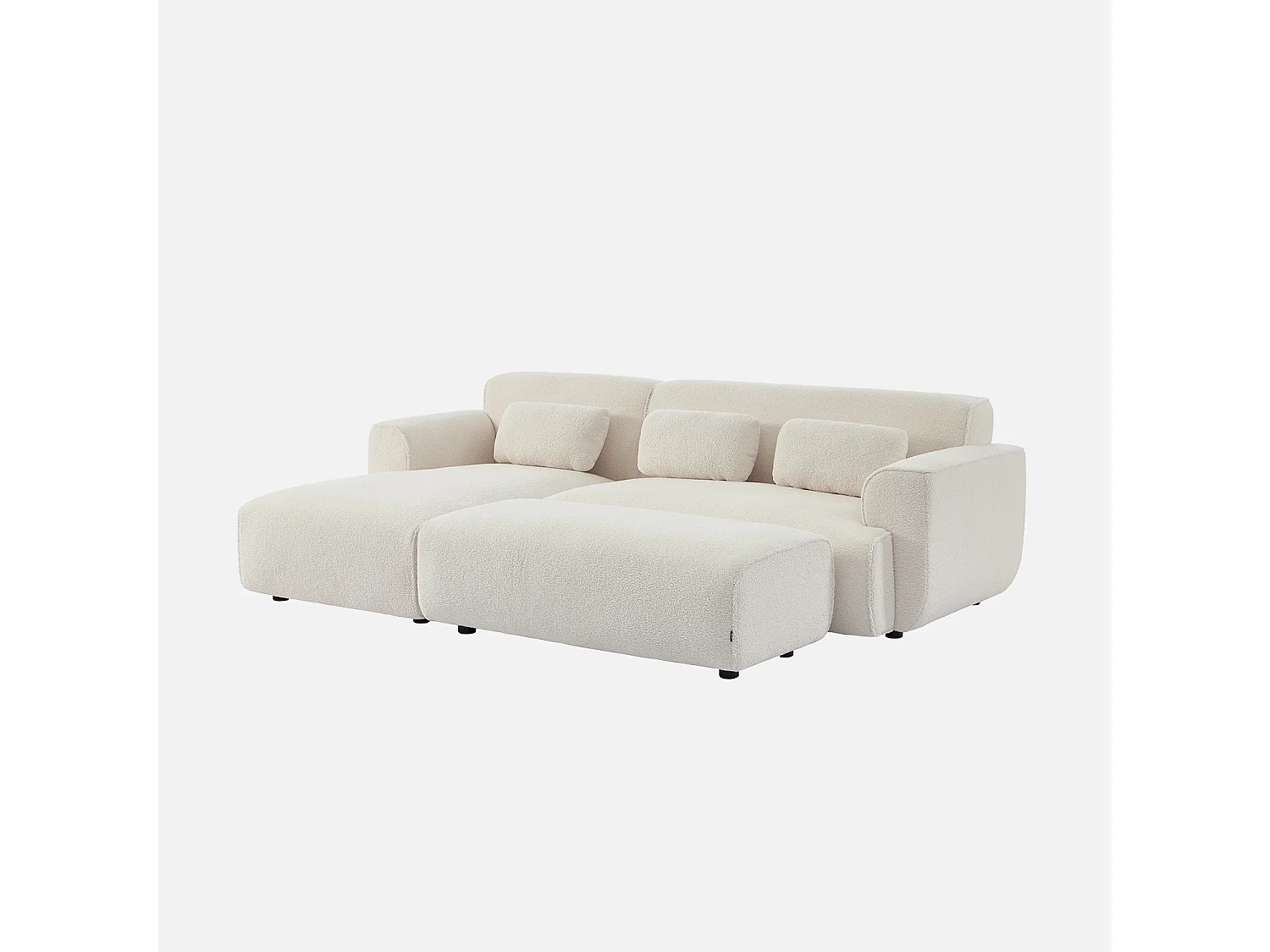 Pouf, poggiapiedi per divano ad angolo wallas bouclé, 2 posti , bianco