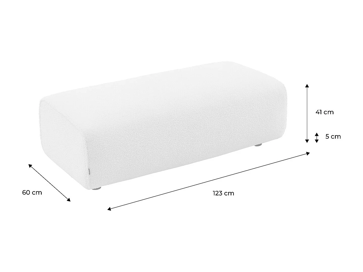 Pouf, poggiapiedi per divano ad angolo wallas bouclé, 2 posti , bianco