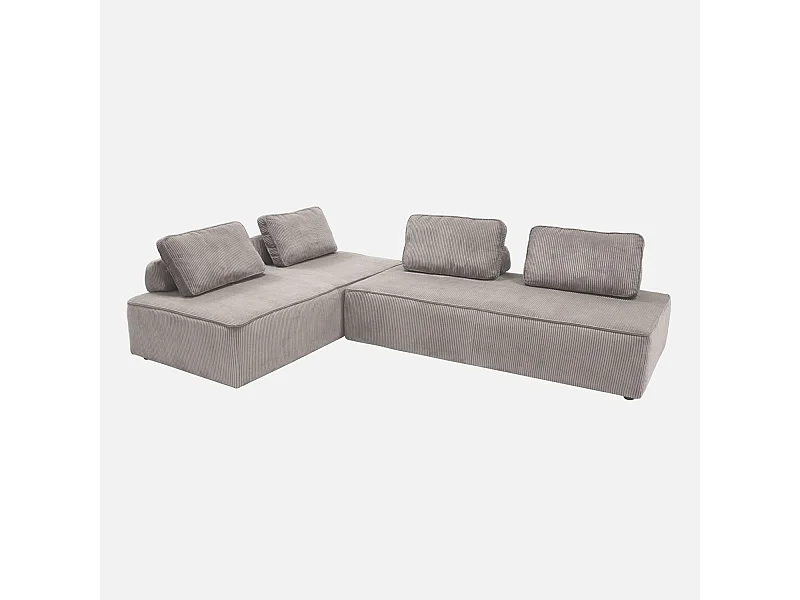 Lot de 2 chauffeuses LAO 2 places pour canapé modulable velours côtelé gris clair. L 180 x P 90 x H 78cm
