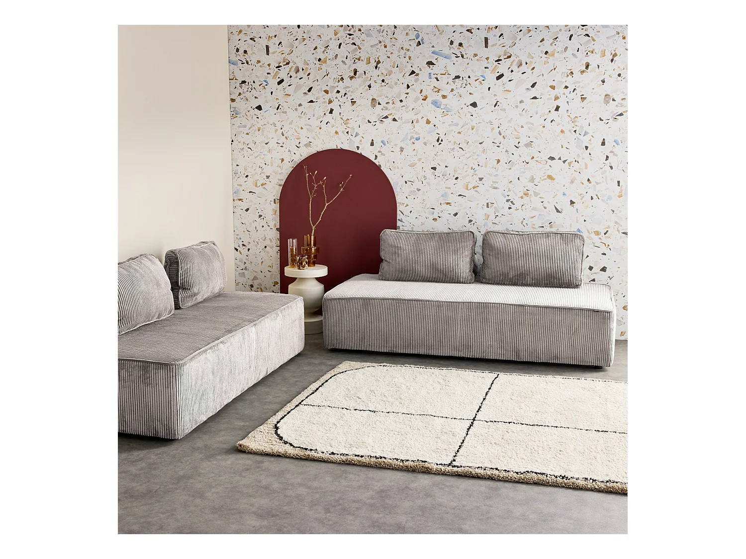 Divano modulare velluto, 4 posti, grigio chiaro