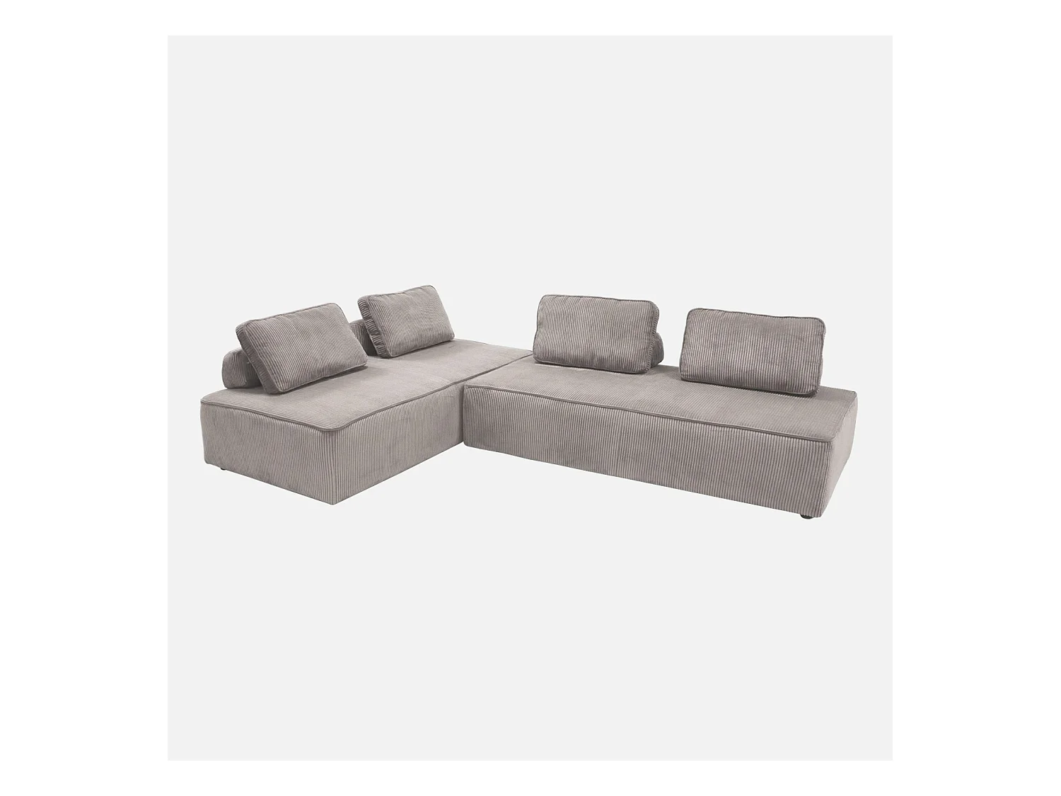 Lot de 2 chauffeuses LAO 2 places pour canapé modulable velours côtelé gris clair. L 180 x P 90 x H 78cm