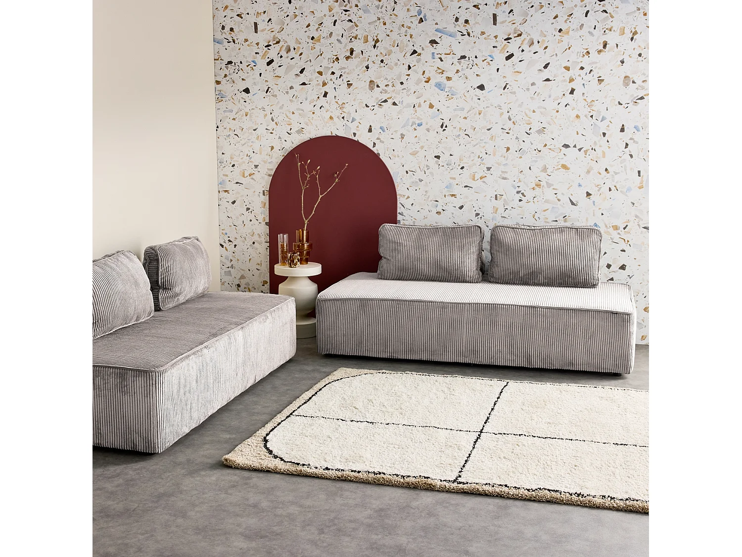 Sofá modular de pana, 4 plazas gris claro