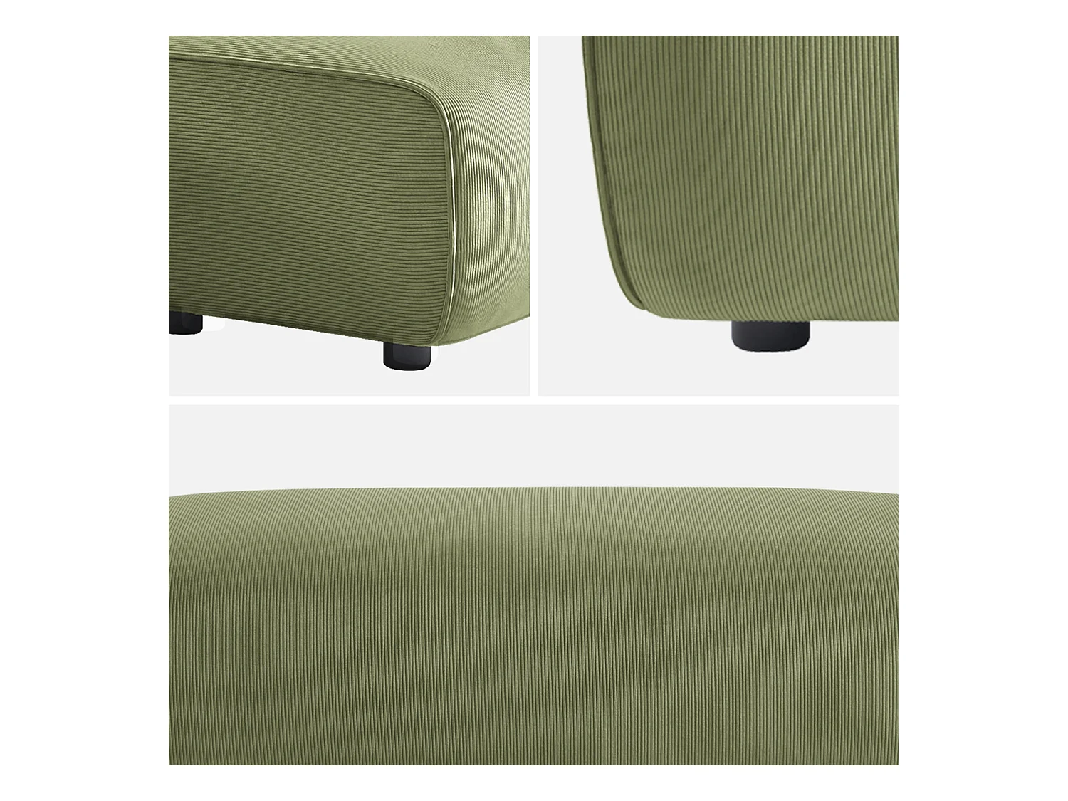 Pouf per divano angolare wallas in velluto a coste, 2 posti, verde