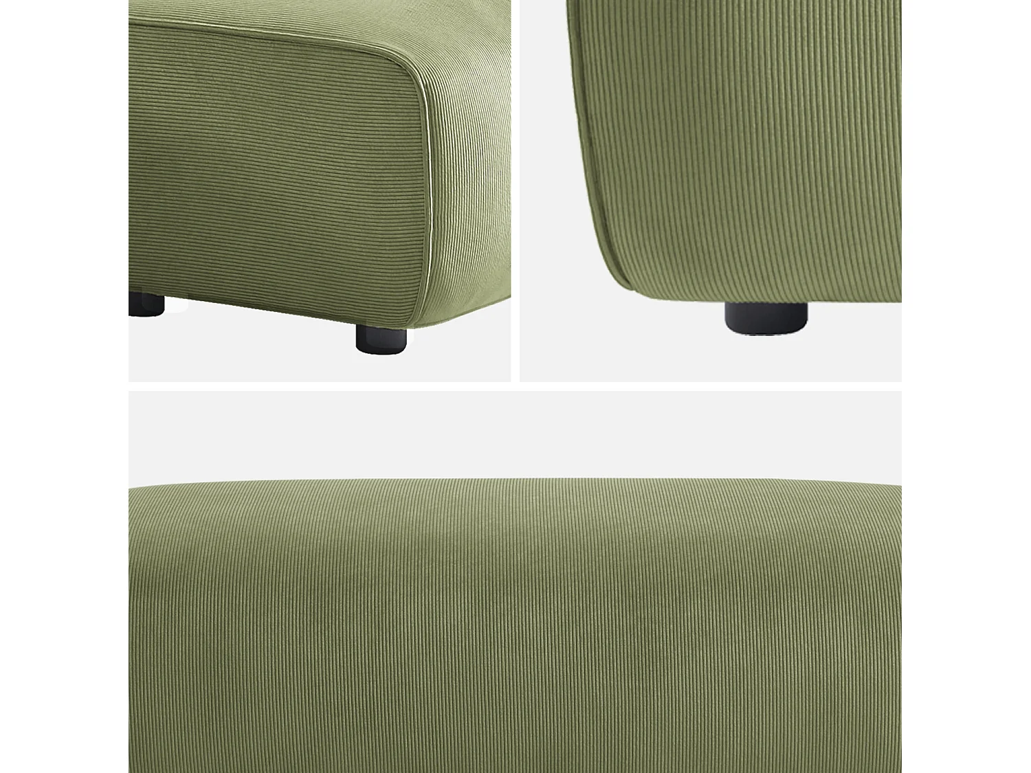 Pouf. module pour canapé. repose-pieds pour canapé d'angle 2 places en velours côtelé vert. L 123 x P 60 x H 41cm - Wallas