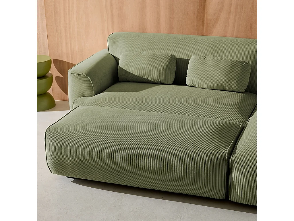 Pouf. module pour canapé. repose-pieds pour canapé d'angle 2 places en velours côtelé vert. L 123 x P 60 x H 41cm - Wallas