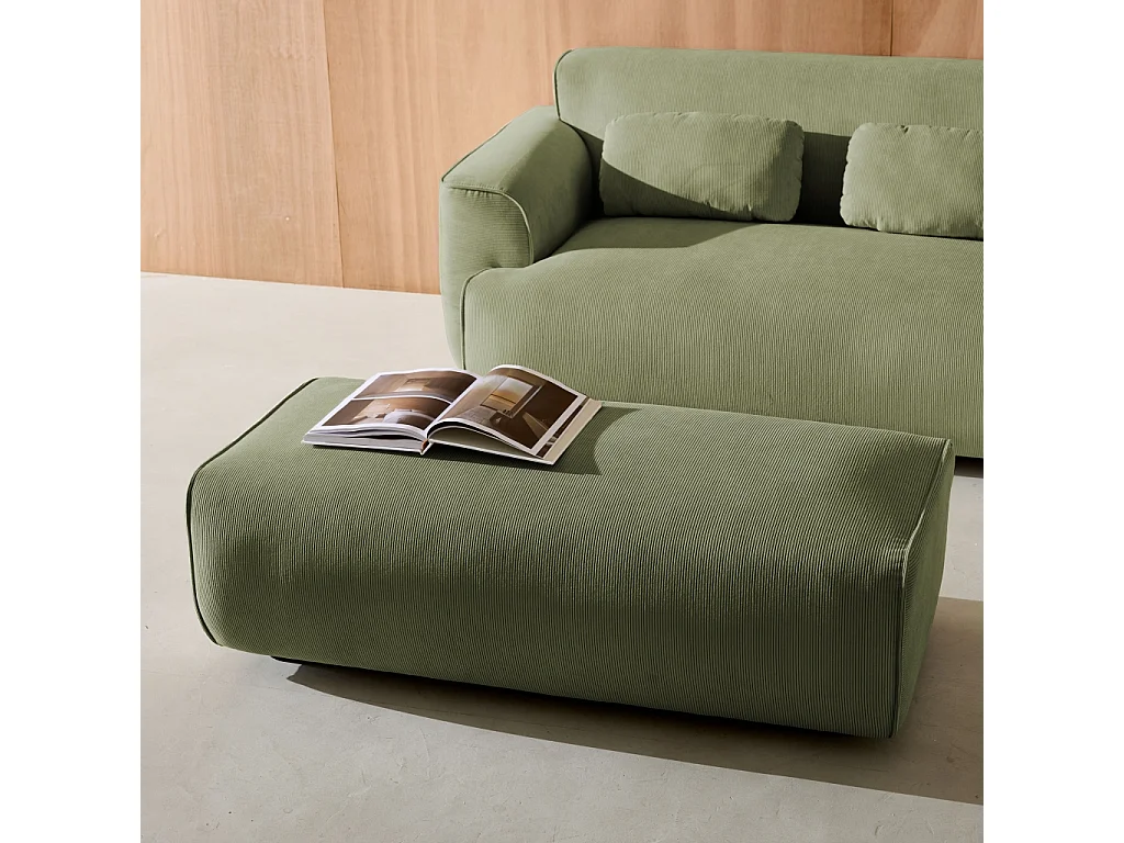 Pouf. module pour canapé. repose-pieds pour canapé d'angle 2 places en velours côtelé vert. L 123 x P 60 x H 41cm - Wallas