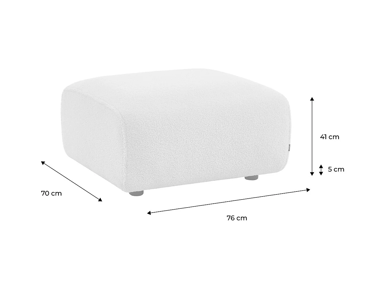 Pouf. module pour canapé. repose-pieds pour canapé 2 places en bouclette crème. L 76 x P 70 x H 41cm - Wallas
