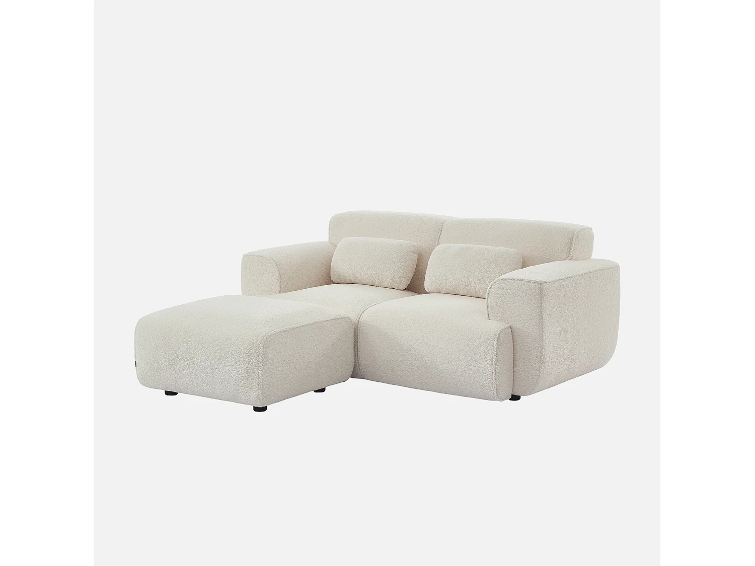 Pouf, poggiapiedi per divano wallas bouclé, 2 posti, crema