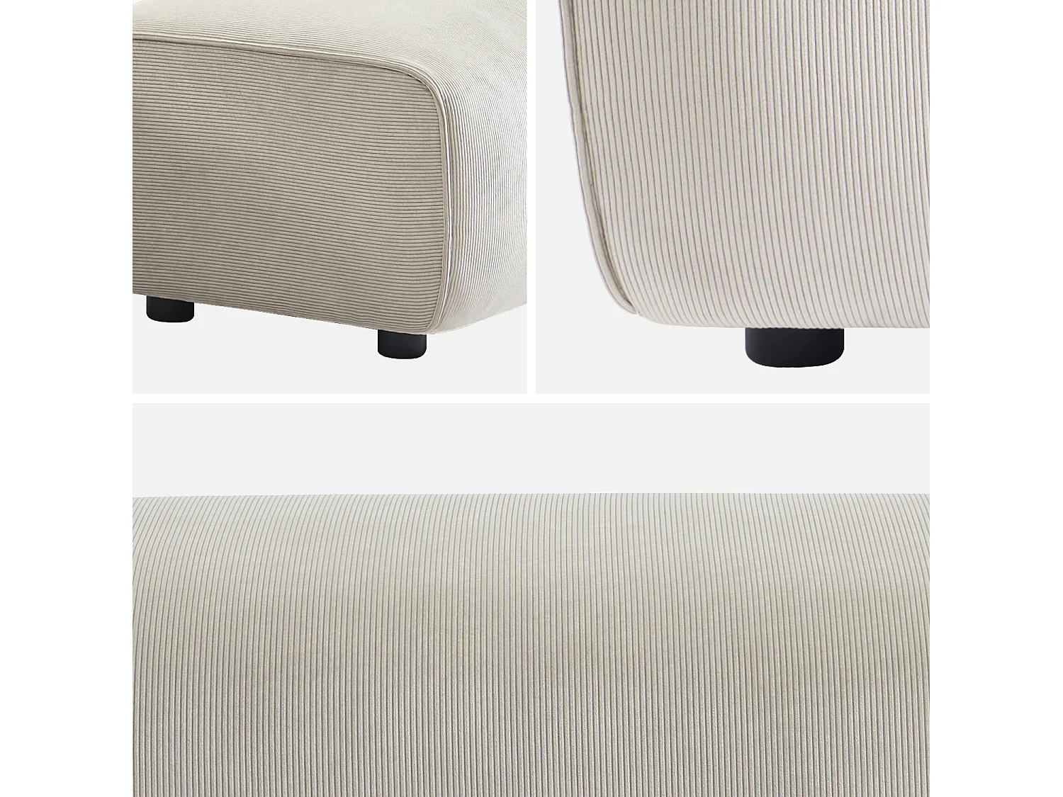 Pouf. module pour canapé. repose-pieds pour canapé d'angle 2 places en velours côtelé greige. L 123 x P 60 x H 41cm - Wallas