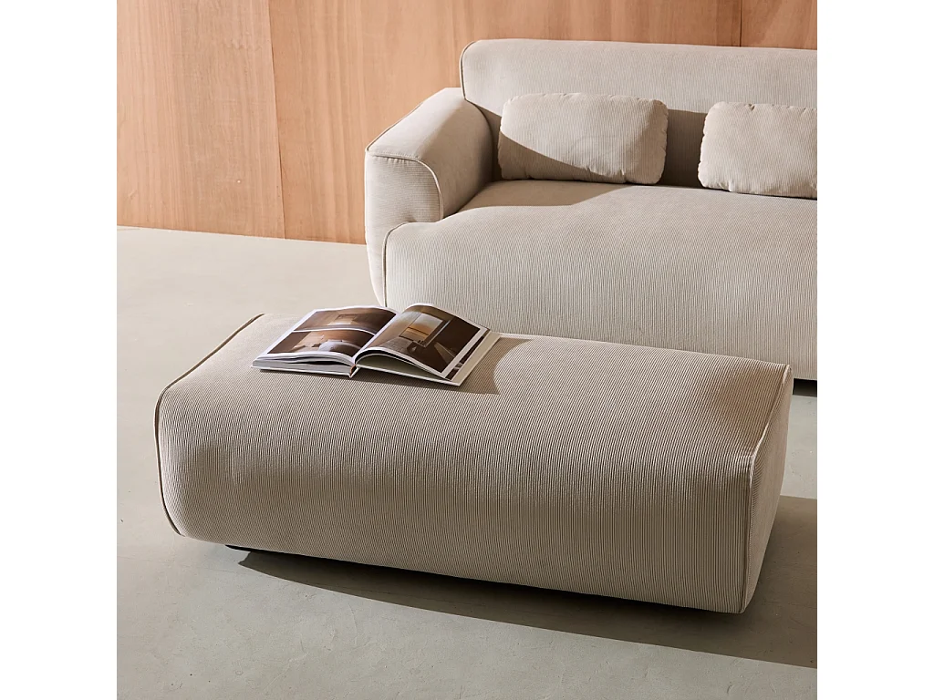 Pouf. module pour canapé. repose-pieds pour canapé d'angle 2 places en velours côtelé greige. L 123 x P 60 x H 41cm - Wallas
