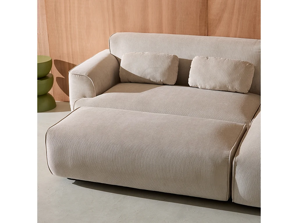 Pouf. module pour canapé. repose-pieds pour canapé d'angle 2 places en velours côtelé greige. L 123 x P 60 x H 41cm - Wallas