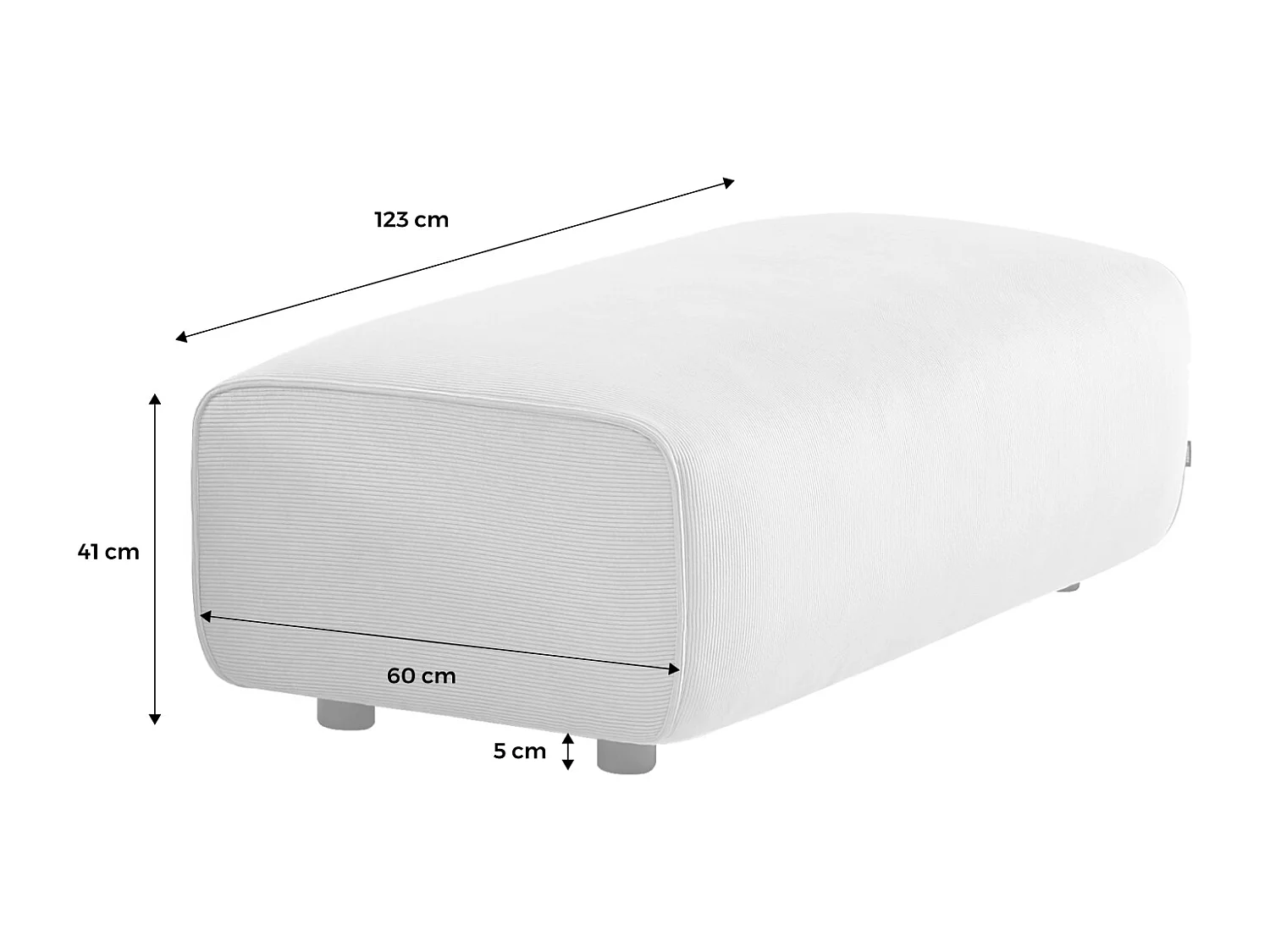 Pouf. module pour canapé. repose-pieds pour canapé d'angle 2 places en velours côtelé greige. L 123 x P 60 x H 41cm - Wallas