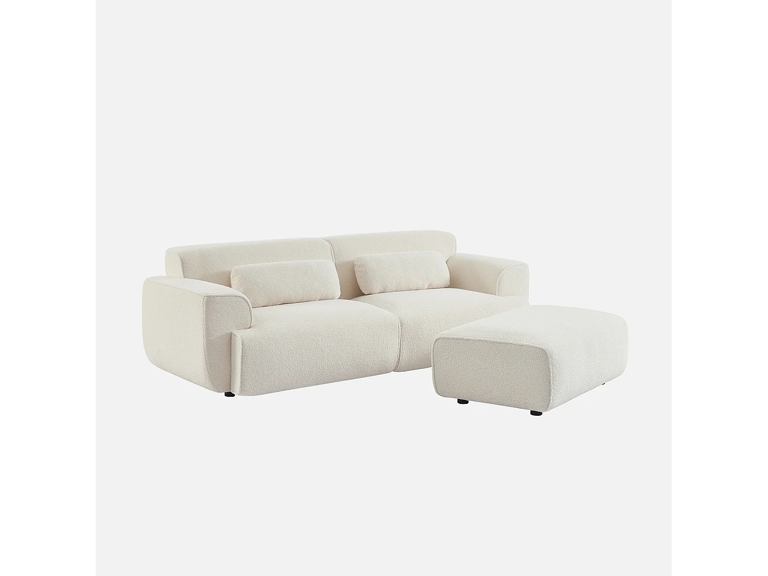 Pouf, poggiapiedi per divano wallas bouclé, 3 posti , crema