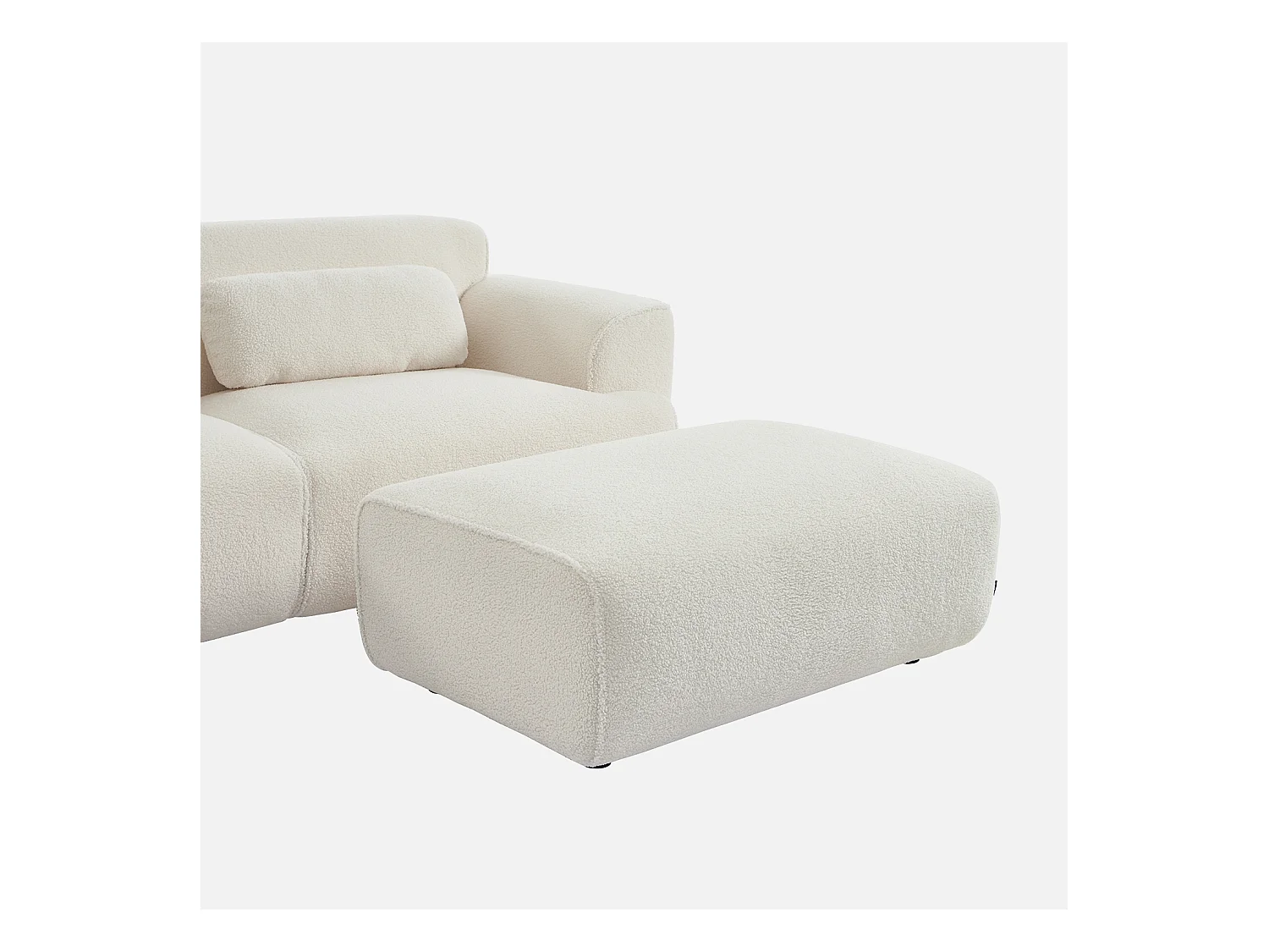 Pouf, poggiapiedi per divano wallas bouclé, 3 posti , crema