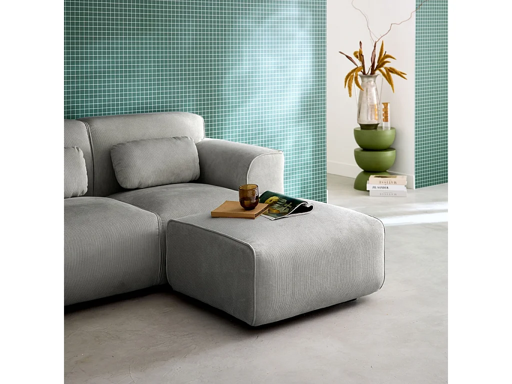 Pouf, poggiapiedi per divano wallas velluto a coste, 2 posti, grigio