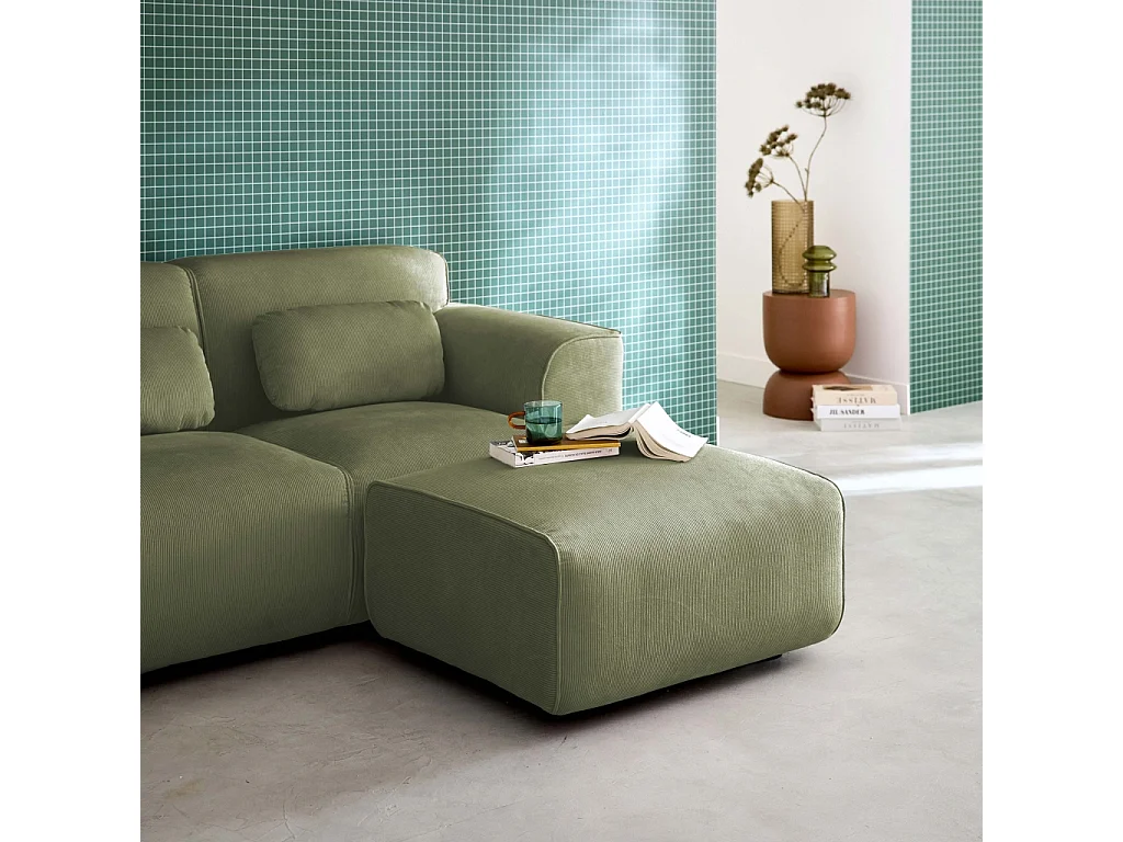 Pouf, poggiapiedi per divano wallas velluto a coste, 2 posti, verde