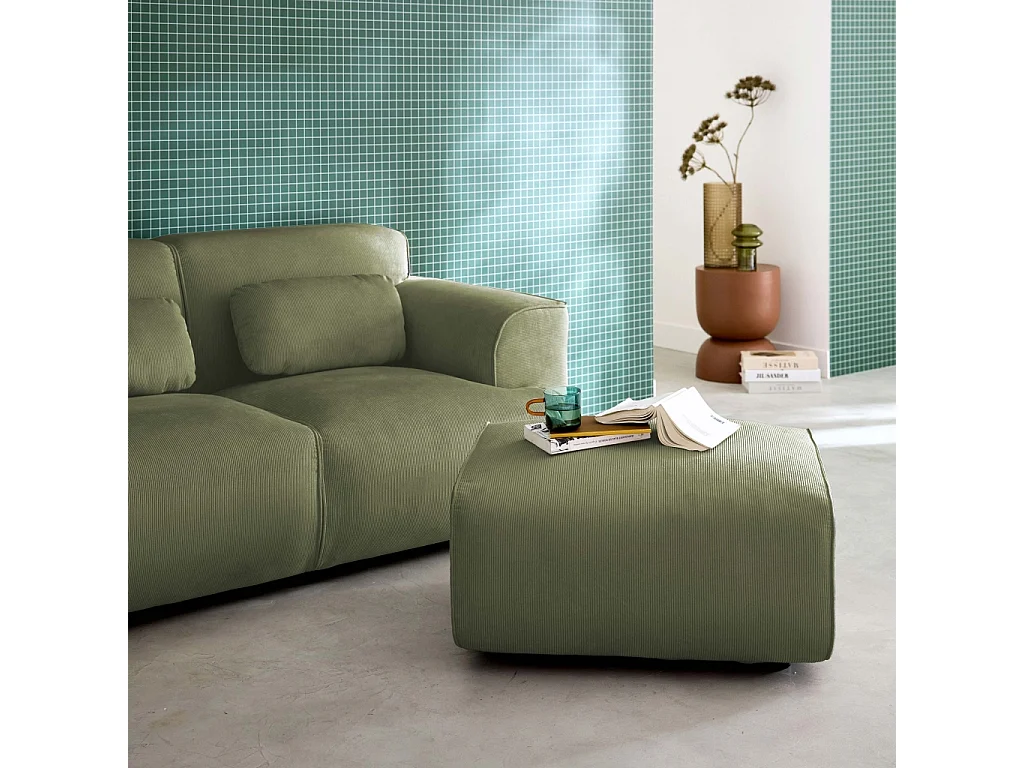 Pouf, poggiapiedi per divano wallas velluto a coste, 2 posti, verde