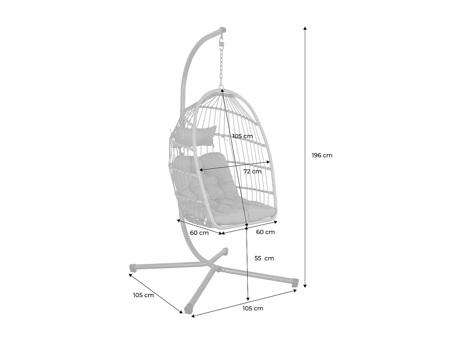 Fauteuil œuf suspendu beige TOSCANA acier. osier. polyester. 105 x 105 x 196 cm
