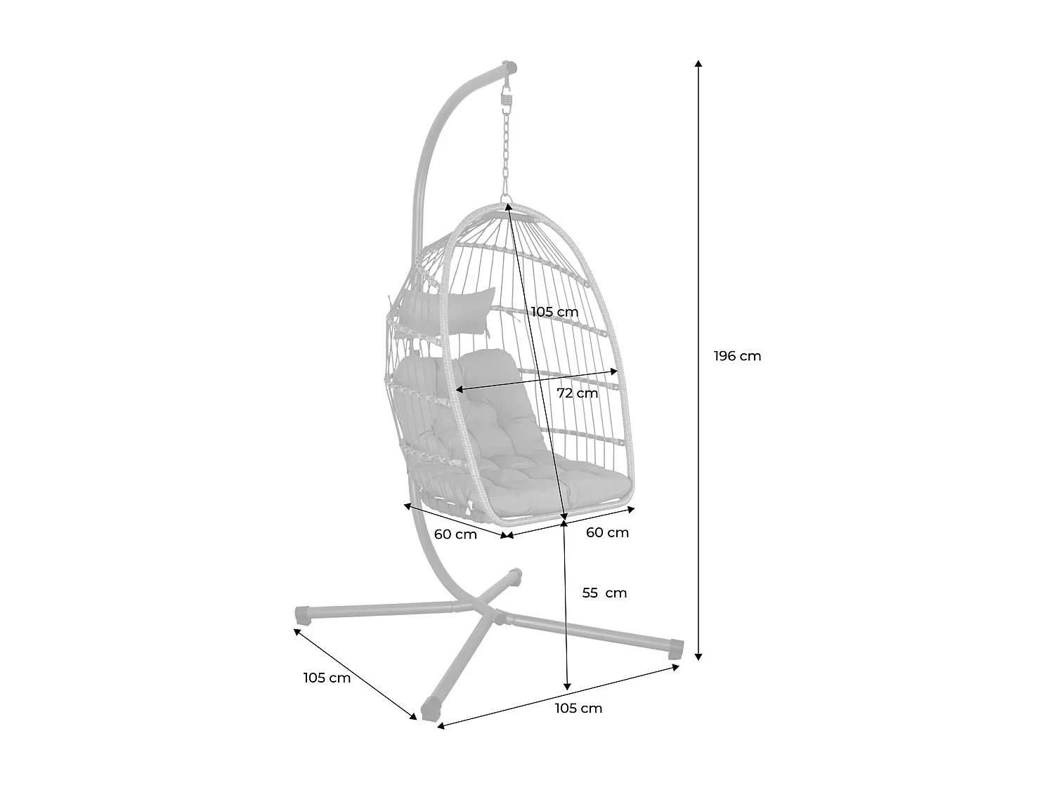 Fauteuil œuf suspendu beige TOSCANA acier. osier. polyester. 105 x 105 x 196 cm