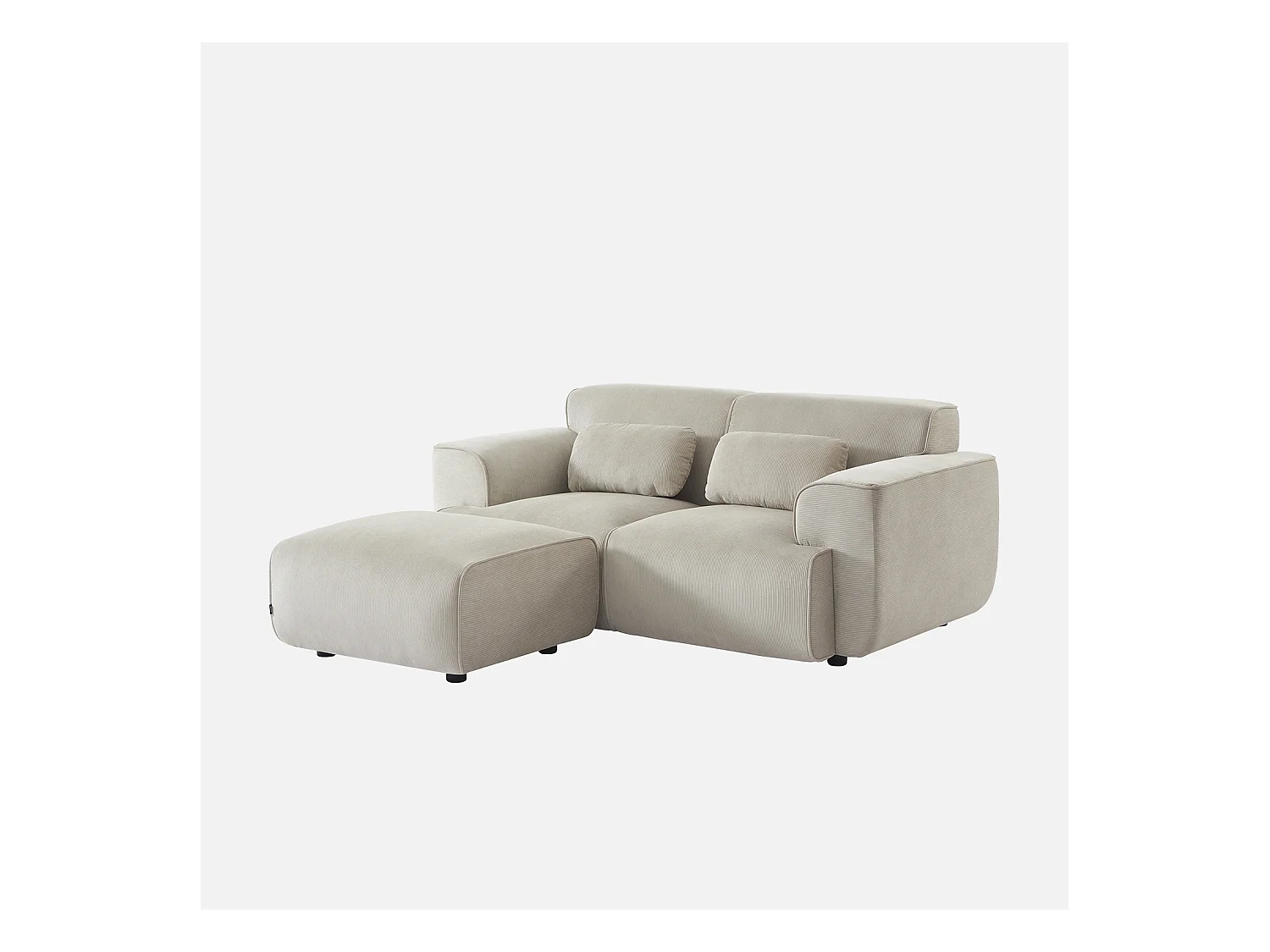 Pouf. module pour canapé. repose-pieds pour canapé 2 places en velours côtelé greige. L 76 x P 70 x H 41cm - Wallas