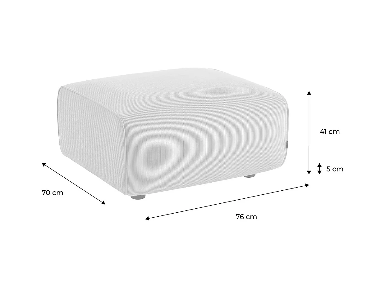 Pouf. module pour canapé. repose-pieds pour canapé 2 places en velours côtelé greige. L 76 x P 70 x H 41cm - Wallas