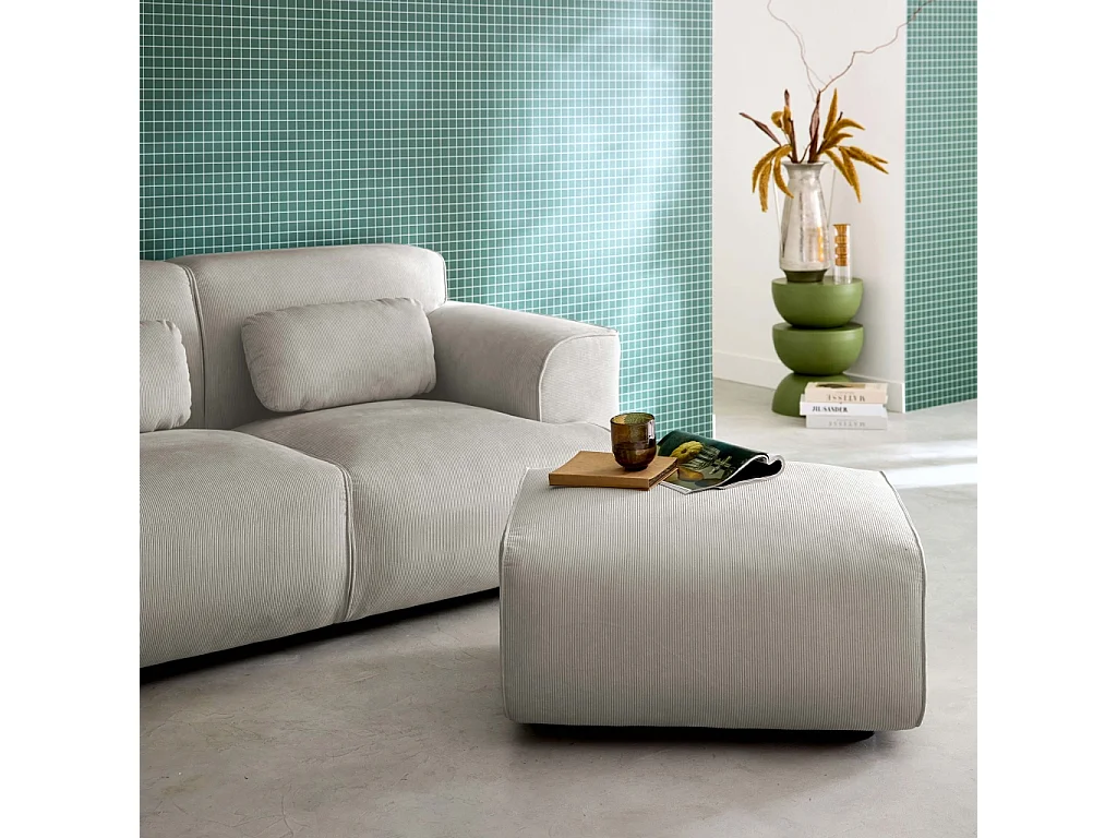 Poggiapiedi per divano wallas velluto a coste, beige grigio