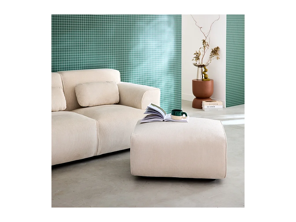 Pouf, poggiapiedi per divano wallas velluto a coste, 2 posti, crema