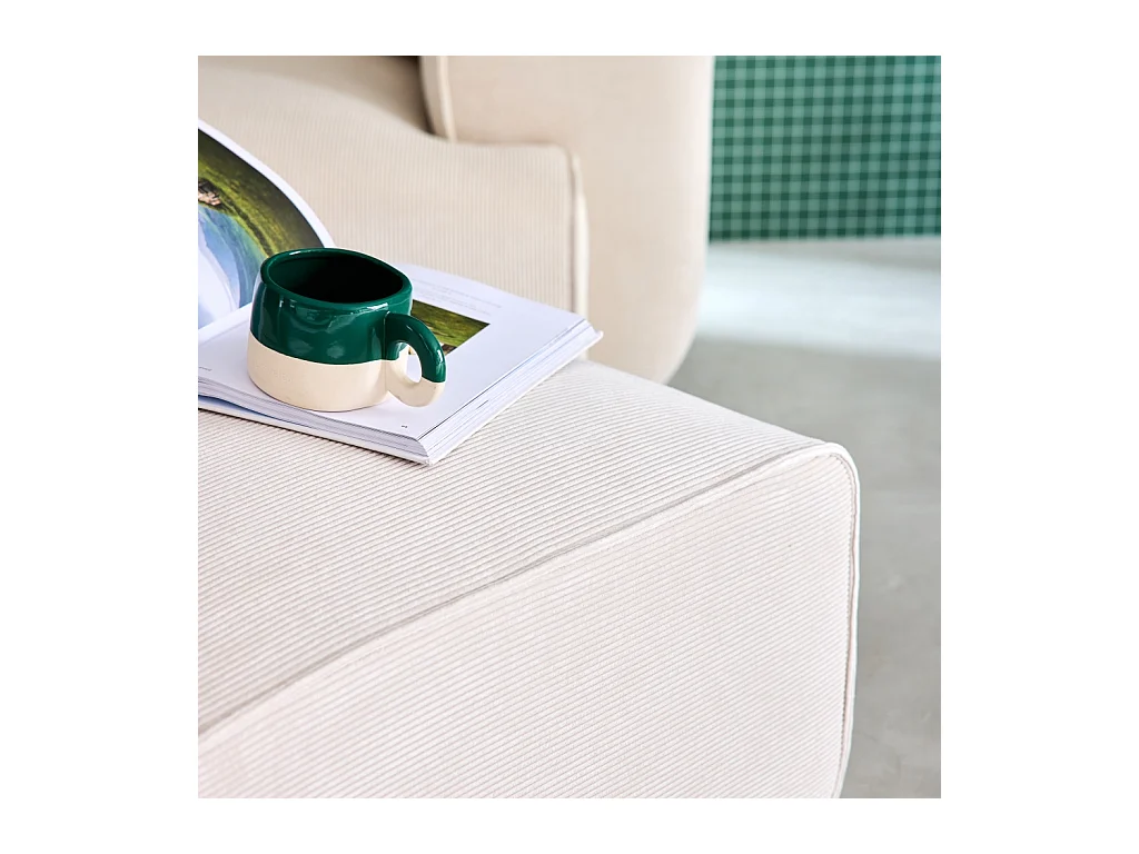 Pouf, poggiapiedi per divano wallas velluto a coste, 2 posti, crema