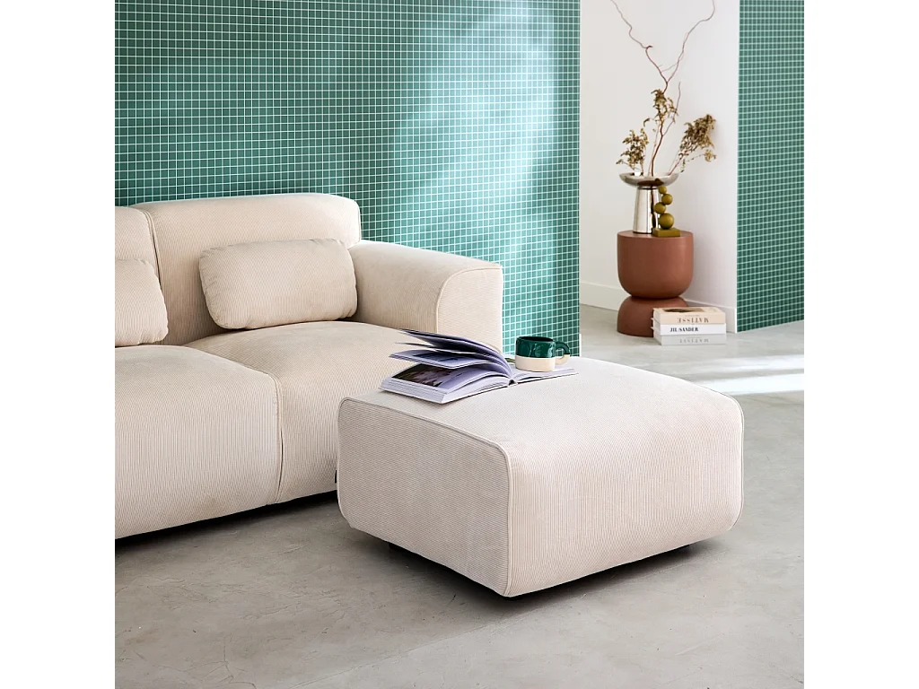 Pouf, poggiapiedi per divano wallas velluto a coste, 2 posti, crema