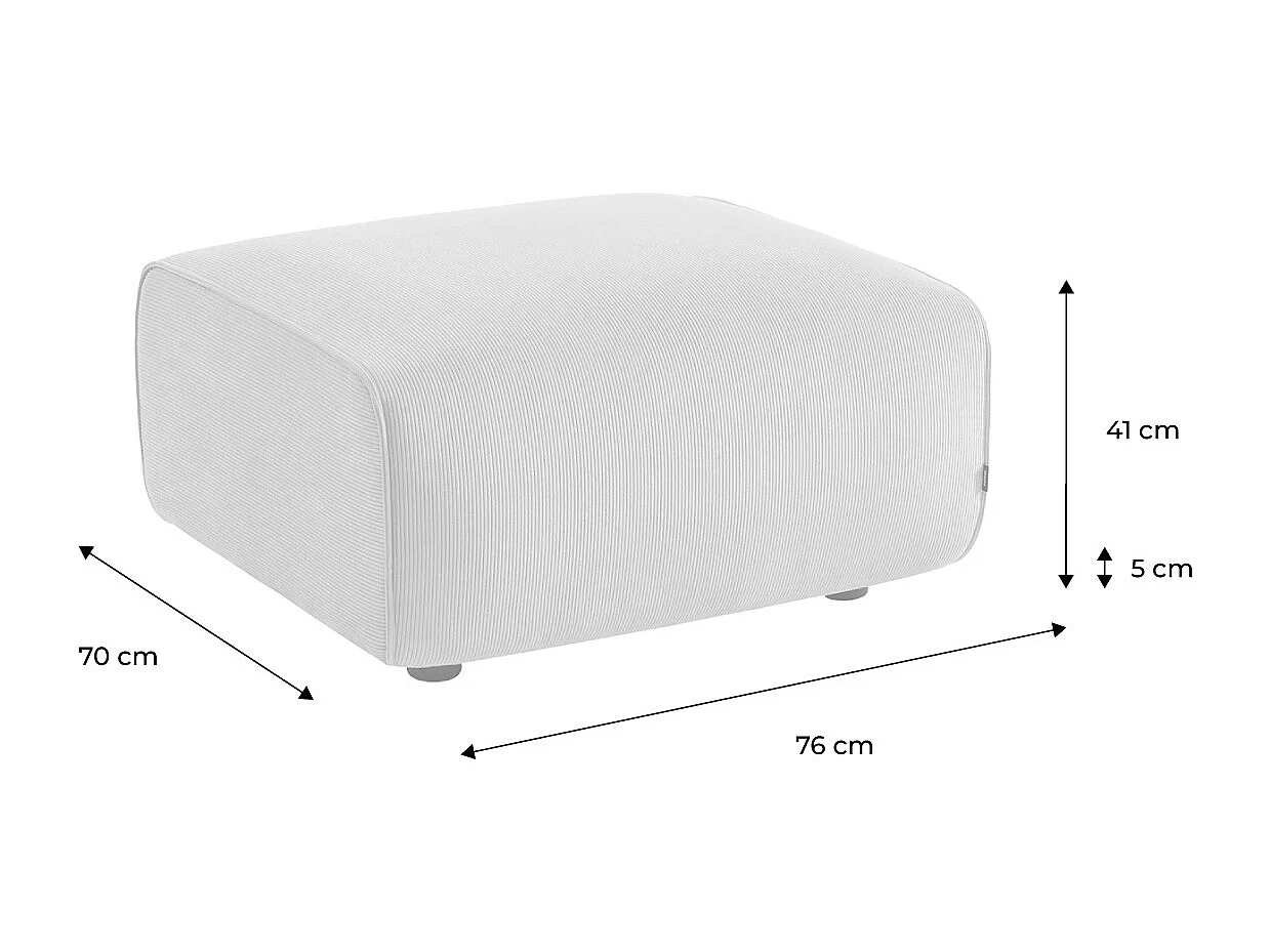 Pouf, poggiapiedi per divano wallas velluto a coste, 2 posti, crema