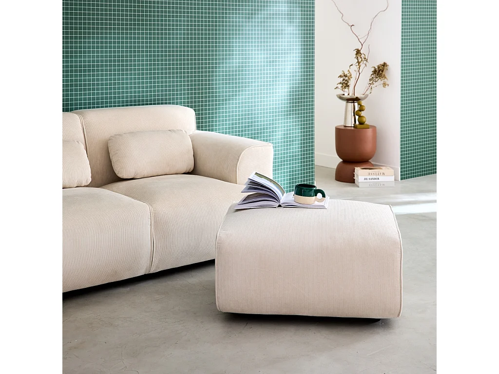 Poggiapiedi per divano wallas velluto a coste, crema