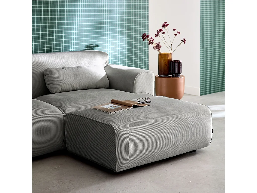 Reposapiés para sofá wallas terciopelo de pana fina, 3 plazas gris