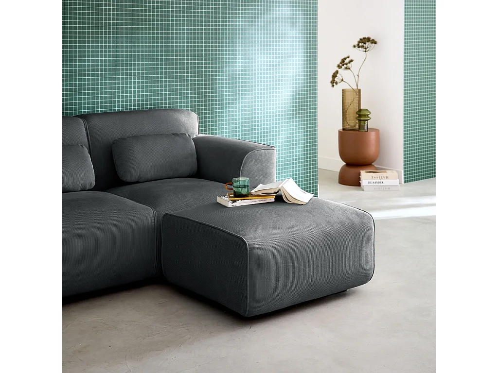 Pouf, poggiapiedi per divano wallas velluto a coste, 2 posti, grigio