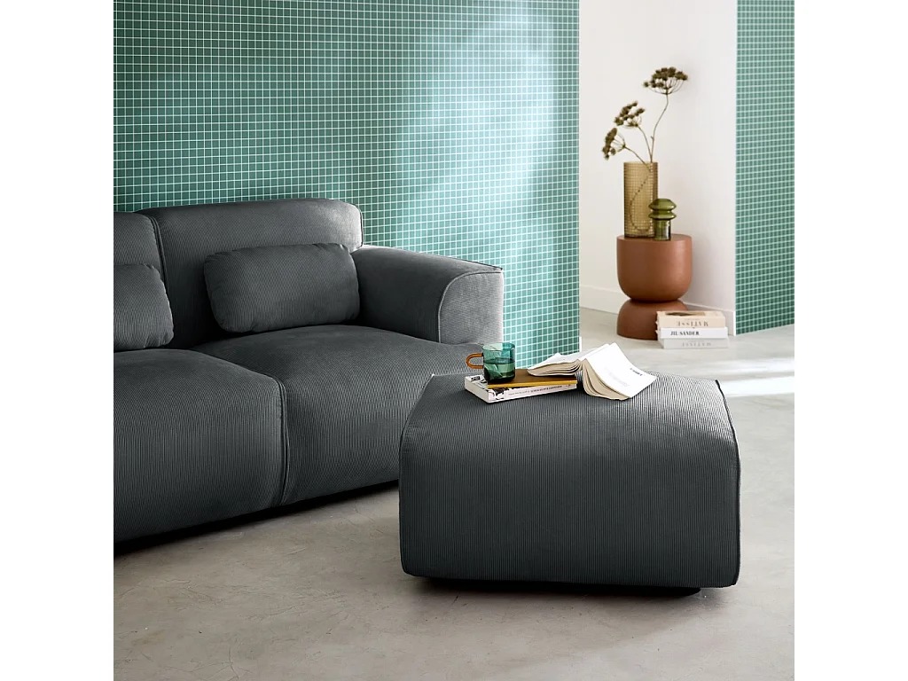 Pouf, poggiapiedi per divano wallas velluto a coste, 2 posti, grigio