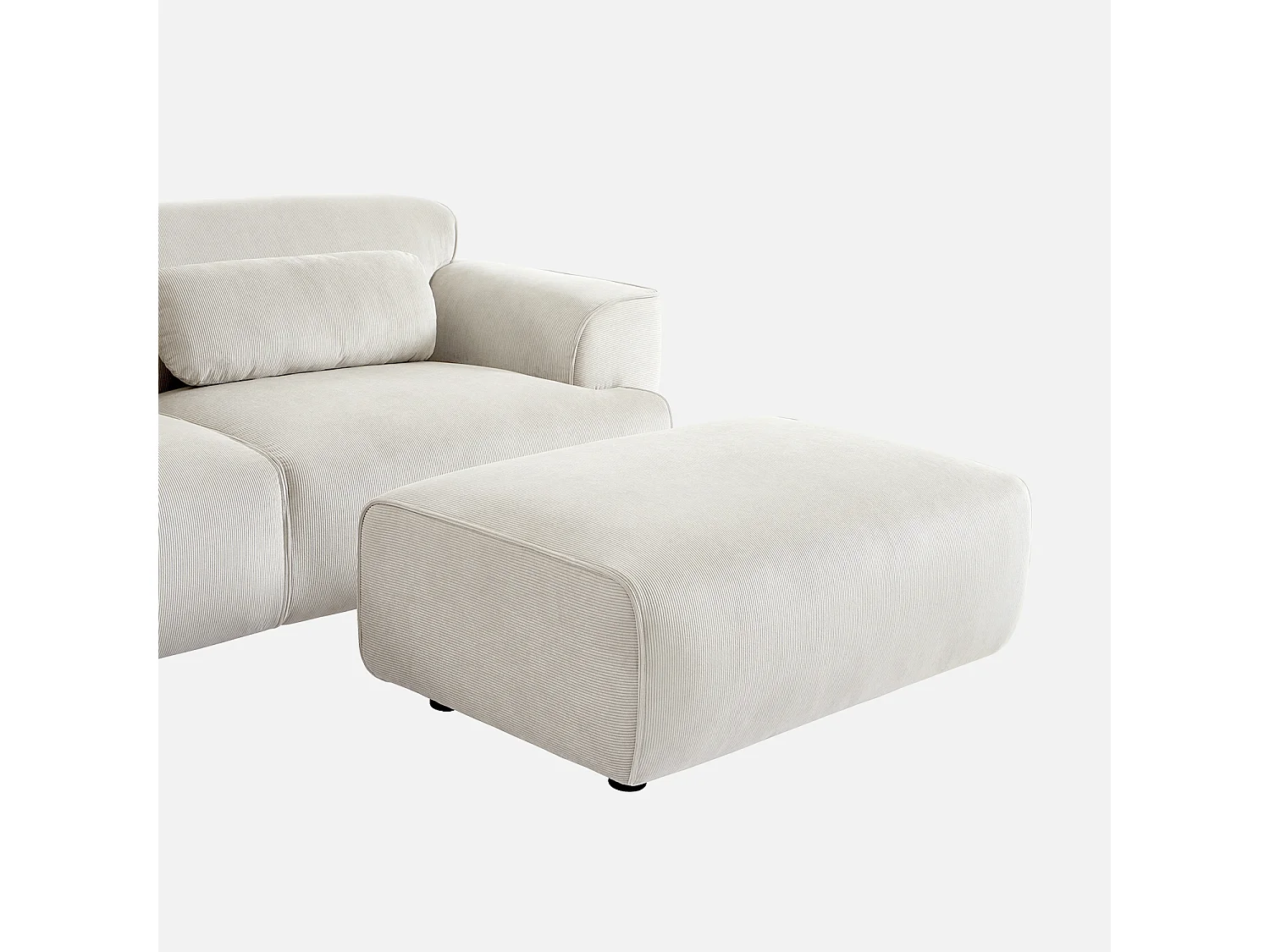 Pouf, poggiapiedi per divano wallas velluto a coste, 3 posti  , crema