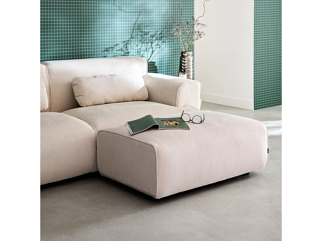 Reposapiés para sofá wallas terciopelo de pana fina, 3 plazas crema