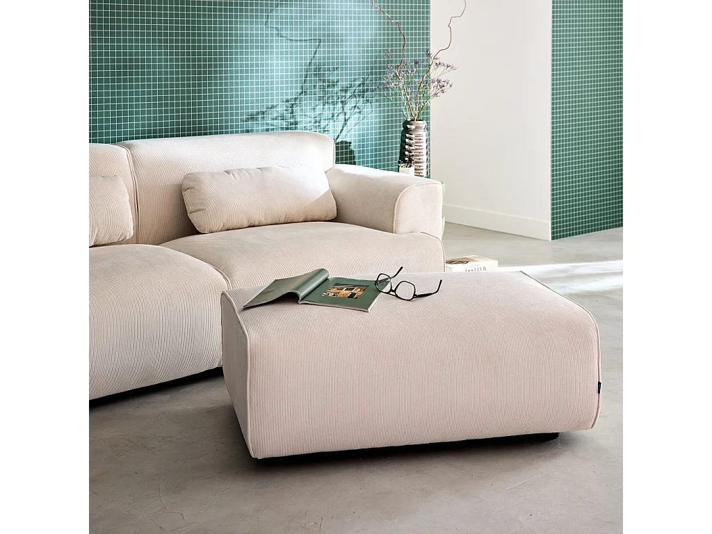 Reposapiés para sofá wallas terciopelo de pana fina, 3 plazas crema