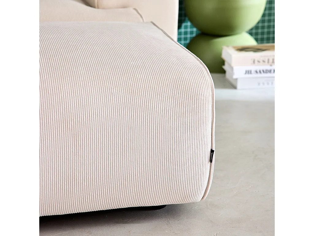Reposapiés para sofá wallas terciopelo de pana fina, 3 plazas crema