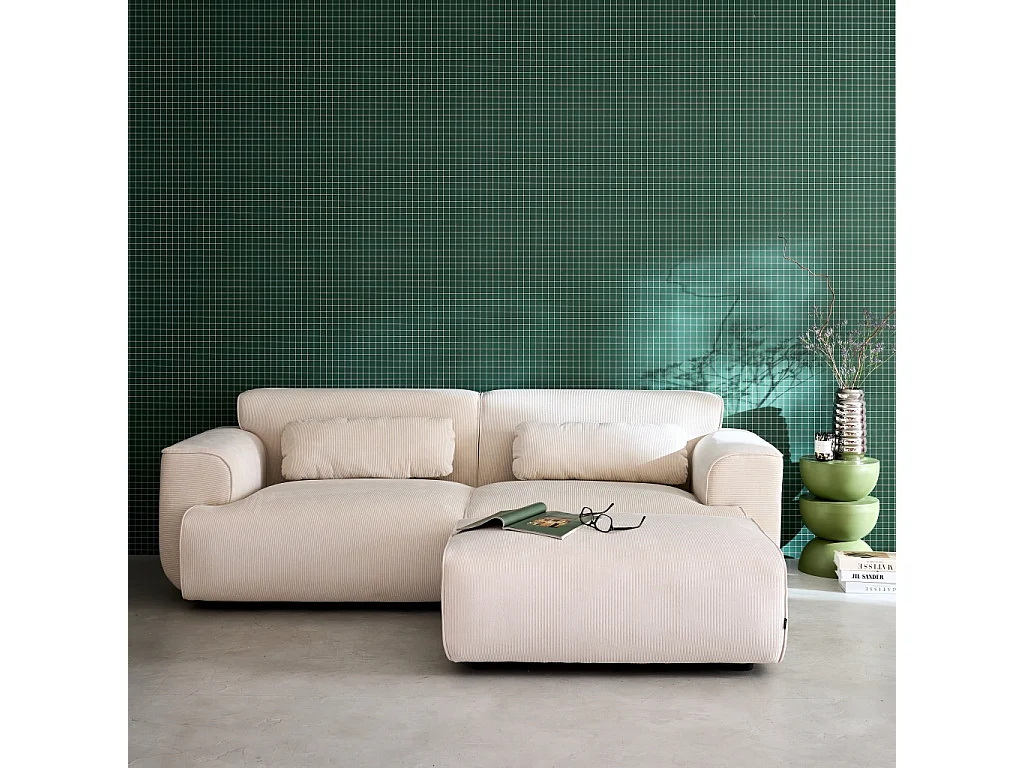 Reposapiés para sofá wallas terciopelo de pana fina, 3 plazas crema