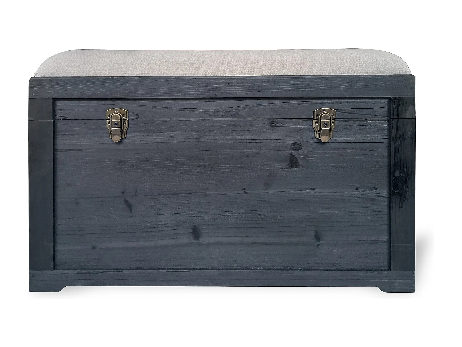 Banc coffre avec coussin en lin - L. 80 x P. 40 x H. 53 cm - Noir et beige - TURZA