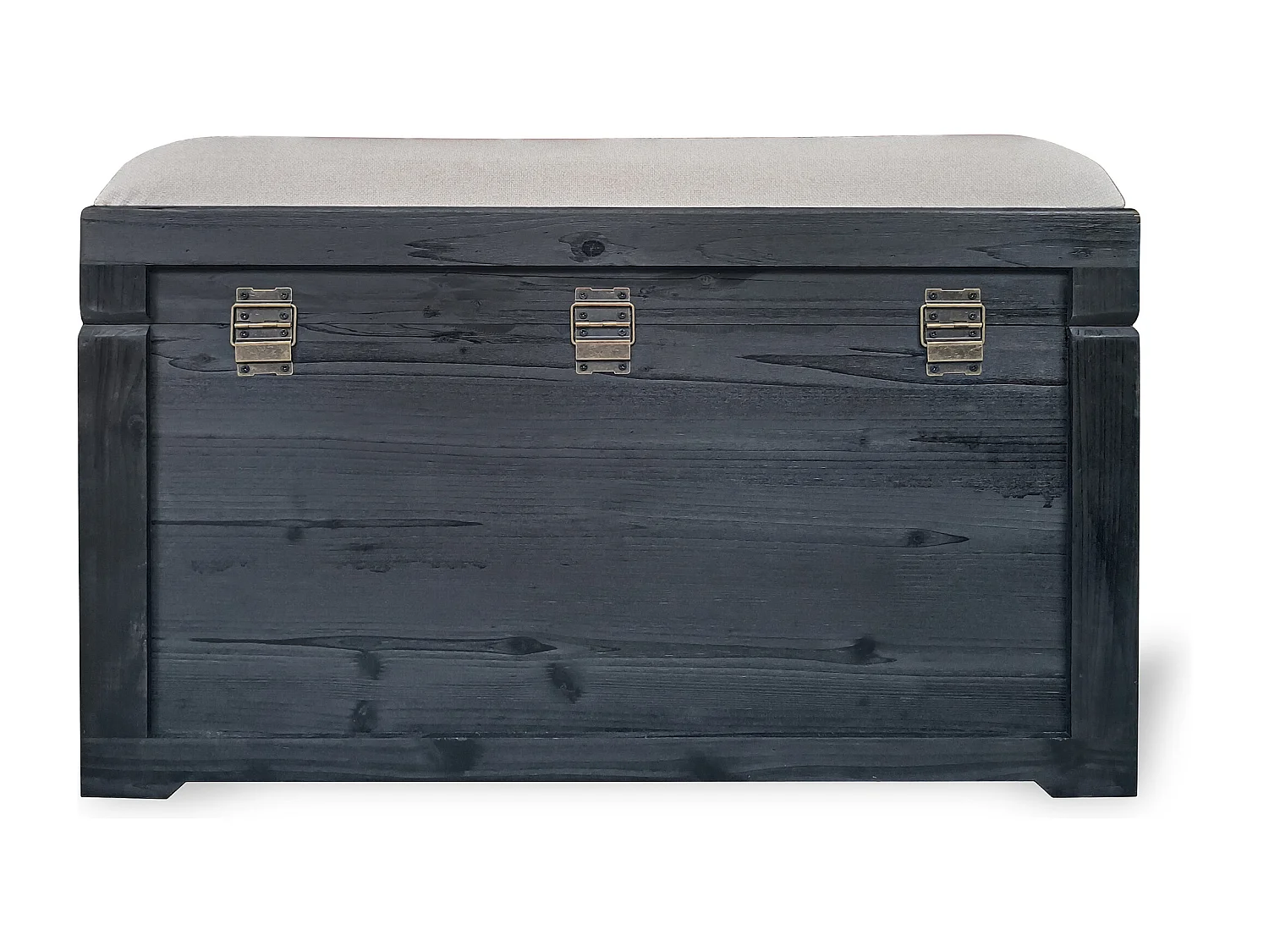 Banc coffre avec coussin en lin - L. 80 x P. 40 x H. 53 cm - Noir et beige - TURZA