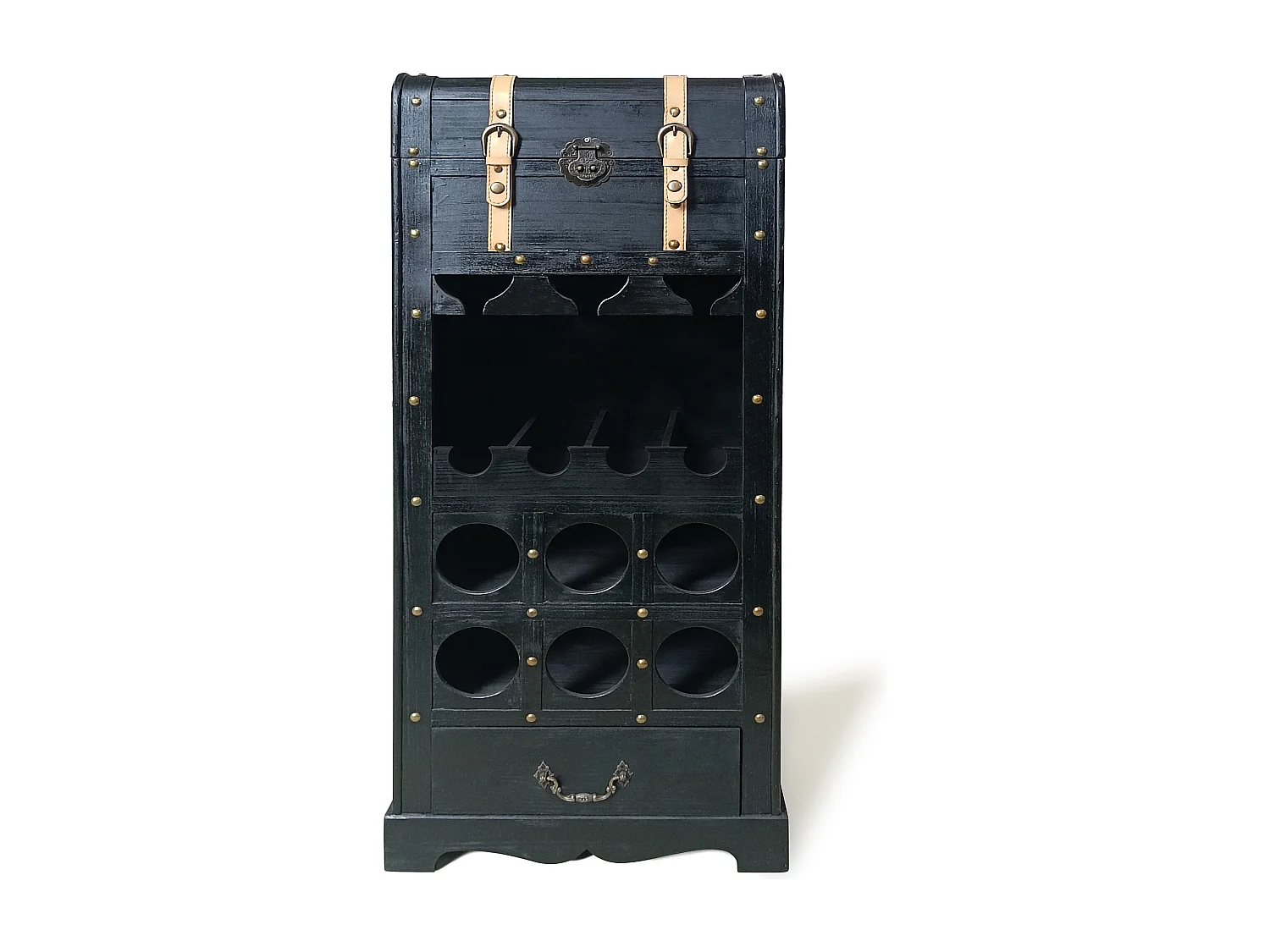 Range bouteilles avec coffre en bois de sapin et MDF - L.43 x H.100 cm - Noir - CAVINA