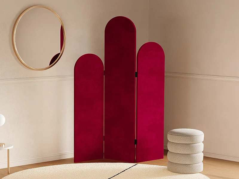 Biombo asimétrico 3 paneles de terciopelo - An. 120 x Alt. 180 cm - Rojo - CARMIDA