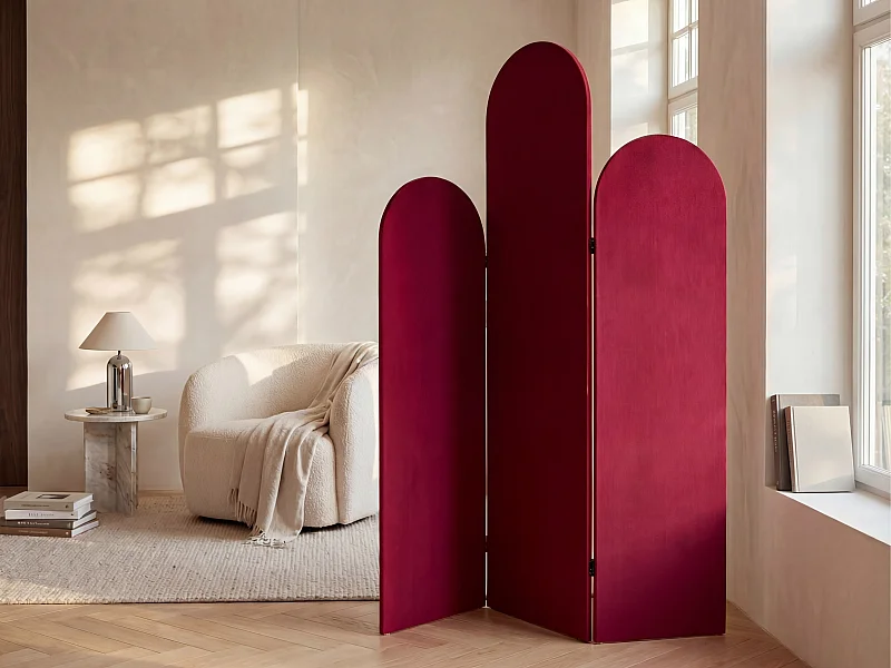 Biombo asimétrico 3 paneles de terciopelo - An. 120 x Alt. 180 cm - Rojo - CARMIDA