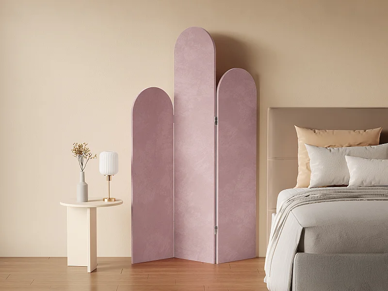 Paravent asymétrique 3 pans en velours  L.120 x H.180 cm - Rose - CARMIDA