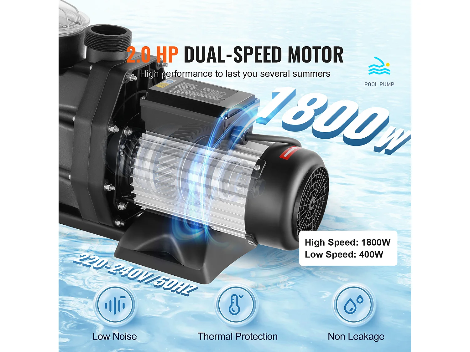 Pompe de Piscine Hors Sol SucceBuy, 2 CV, 1800 W, Débit 33 000 L/H