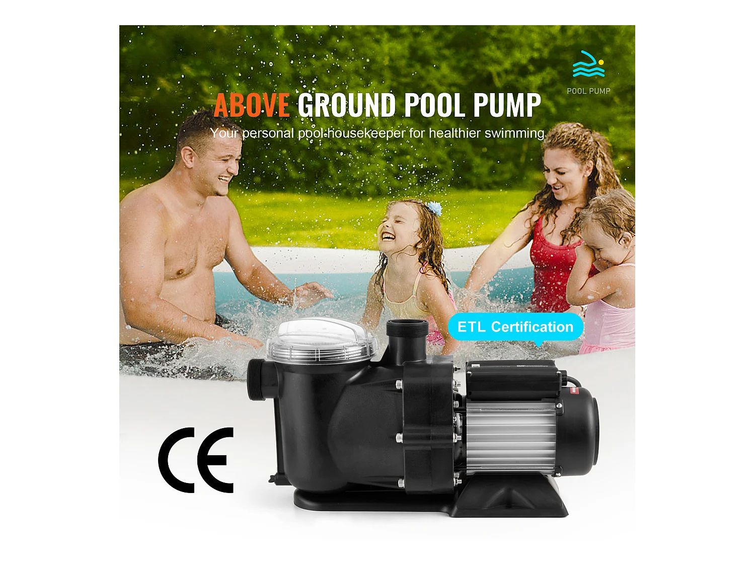 Bovengrondse Zwembadpomp SucceBuy, 2 pk, 115 GPM, 2850 RPM, UL-gecertificeerd